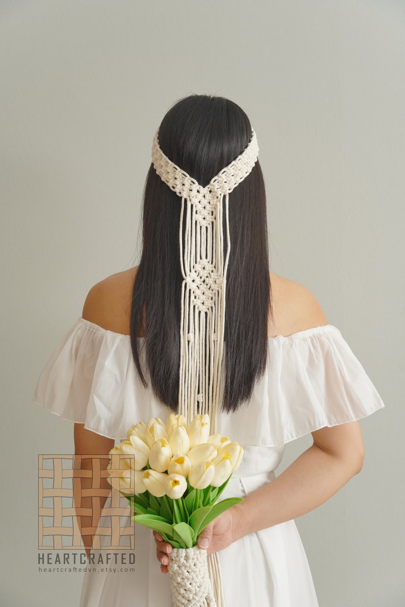 Macrame Velo, Velo doccia da sposa, Copricapo da sposa, Velo da sposa lungo, Velo da sposa rustico, Accessori da sposa, Matrimonio Boho H54 immagine 9