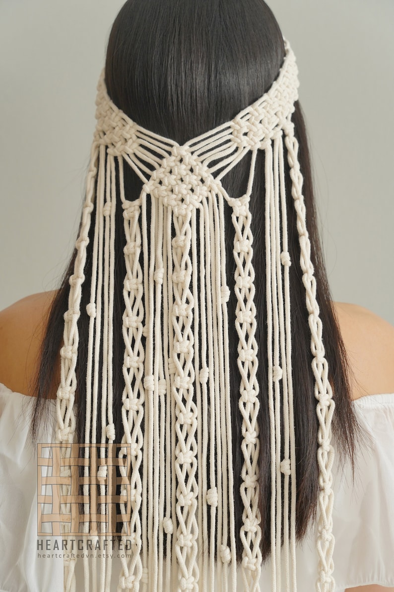 Macrame Velo, Velo doccia da sposa, Copricapo da sposa, Velo da sposa lungo, Velo da sposa rustico, Accessori da sposa, Matrimonio Boho H54 immagine 10