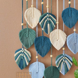 Macrame Leaf Wall Hanging, Macrame Wall Hanging, Green Wall Art, Boho Home Decor, New Home Gifts, Farmhouse Decor, Mid-Century Modern L02 image 10