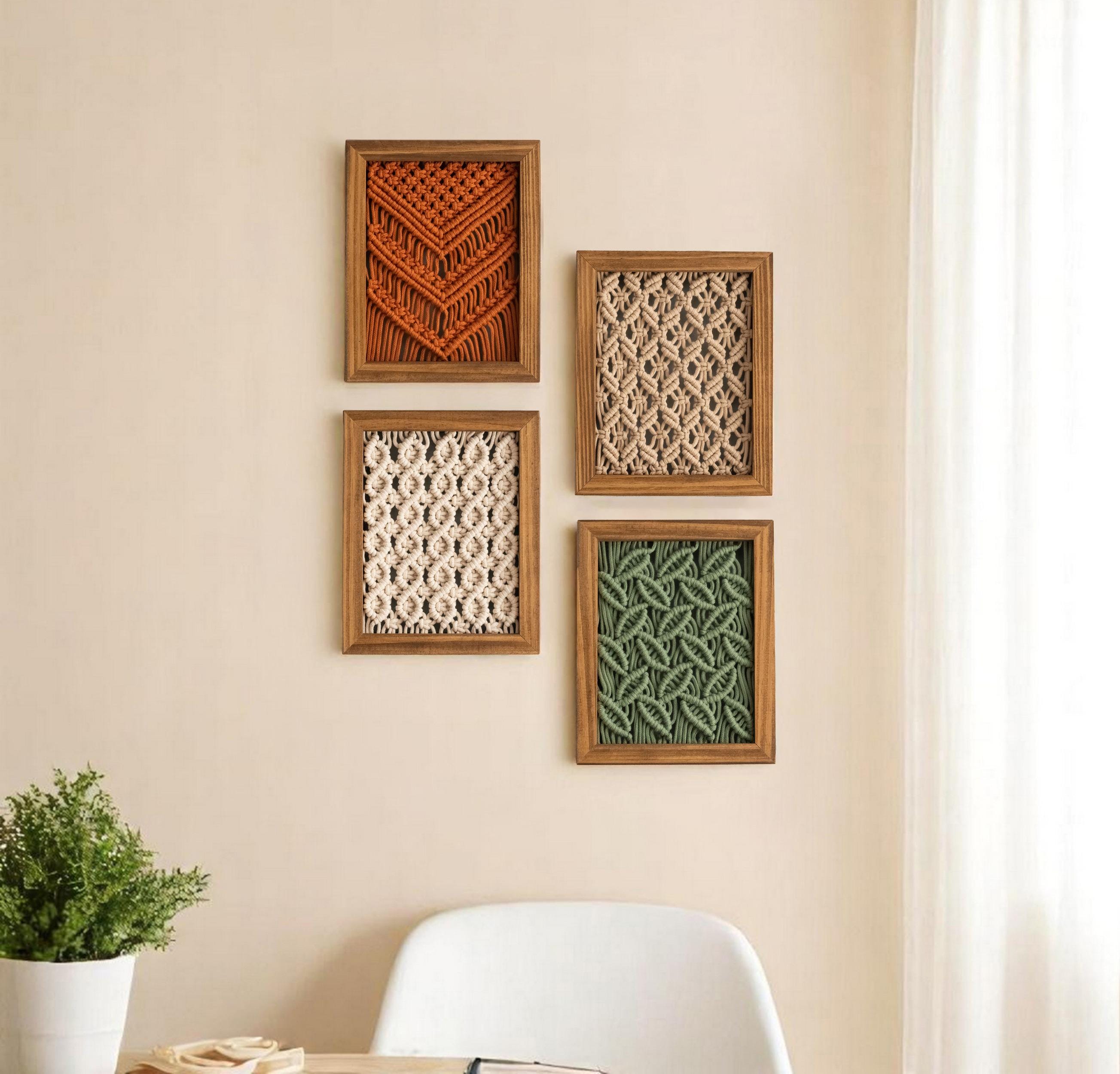 額入りマクラメウォールアート、ボヘミアン風ホームデコレーション