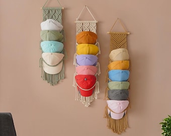 Macrame Cap Rack, New Home Gifts, Housewarming Gift, Entryway Organizer, Room Organization, Gift For Dad, Farmhouse Hat Rack, Cap Lover H78