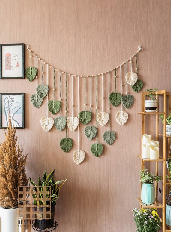 Guirlande de feuilles vertes Art mural en macramé Décor - Etsy France