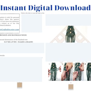 Puede incluir: Un patr&oacute;n de descarga digital para una pared colgante de macram&eacute;. El patr&oacute;n incluye instrucciones y fotos para crear una pared colgante de macram&eacute; verde con cuentas de madera. La pared colgante terminada mide aproximadamente 31 cm de alto y 20 cm de ancho.