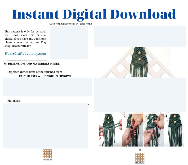 Puede incluir: Un patr&oacute;n de descarga digital para una pared colgante de macram&eacute;. El patr&oacute;n incluye instrucciones y fotos para crear una pared colgante de macram&eacute; verde con cuentas de madera. La pared colgante terminada mide aproximadamente 31 cm de alto y 20 cm de ancho.