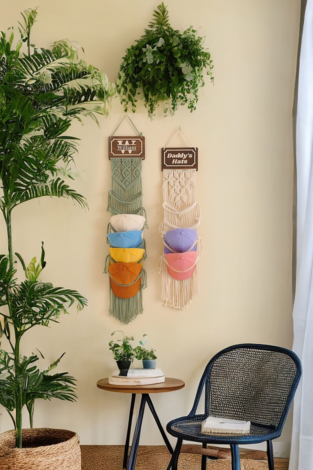 Personalized Cap Rack, Macrame Cap Holder, Wall Hat Rack, Cap Organizer