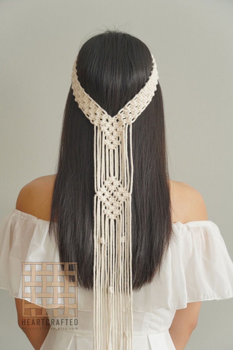 Macrame Velo, Velo doccia da sposa, Copricapo da sposa, Velo da sposa lungo, Velo da sposa rustico, Accessori da sposa, Matrimonio Boho H54 immagine 8