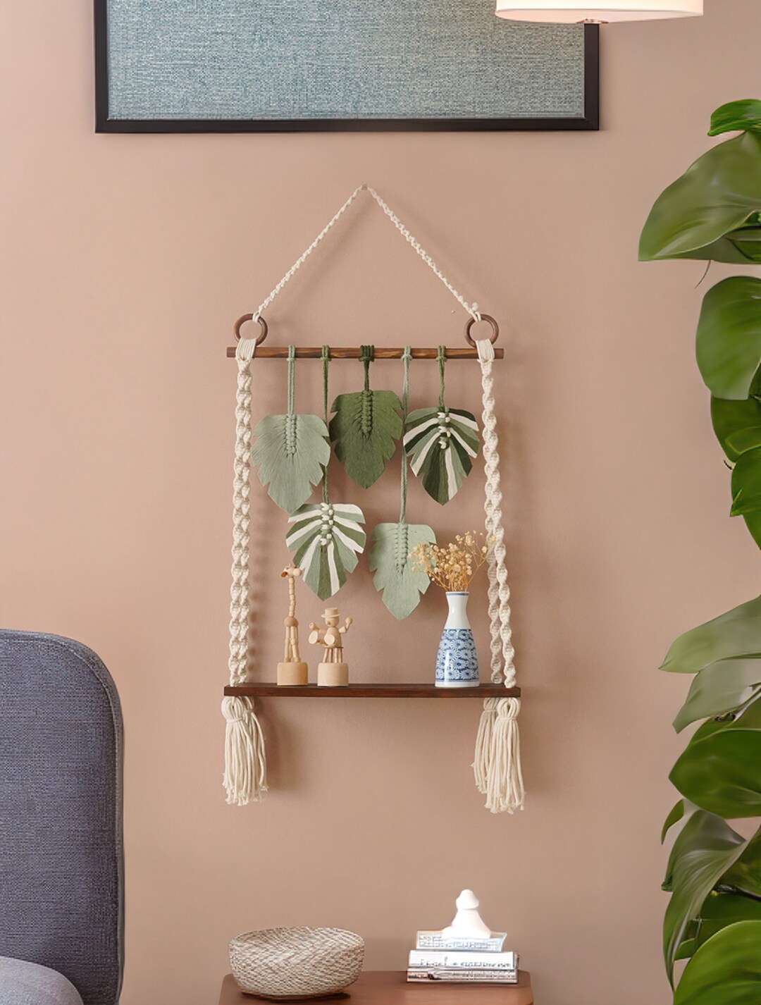 Boho Hanging Shelf Wall Leaves Shelf Farmhouse Decor Etsy