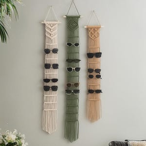 Boho Macrame Sunglasses Holder Wall Hanging | Minimalist Eyewear Organizer Decor I97
