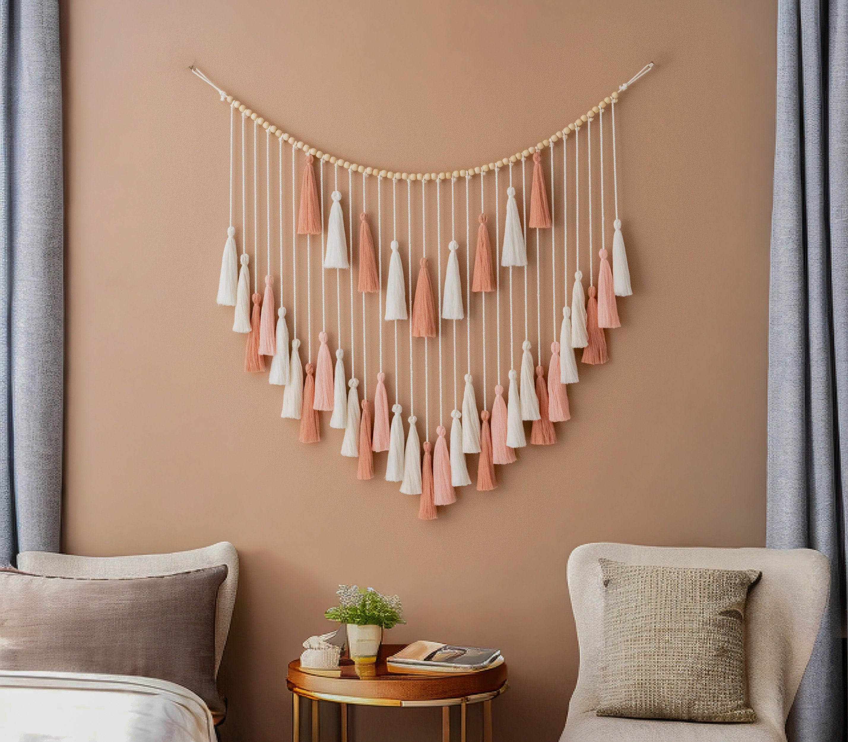 Colorful Tassel Garland, Modern Farmhouse, Kids Bedroom Decor, Macrame Tapestry, Boho Bunting, New Home Gift, Handmade Macrame V64