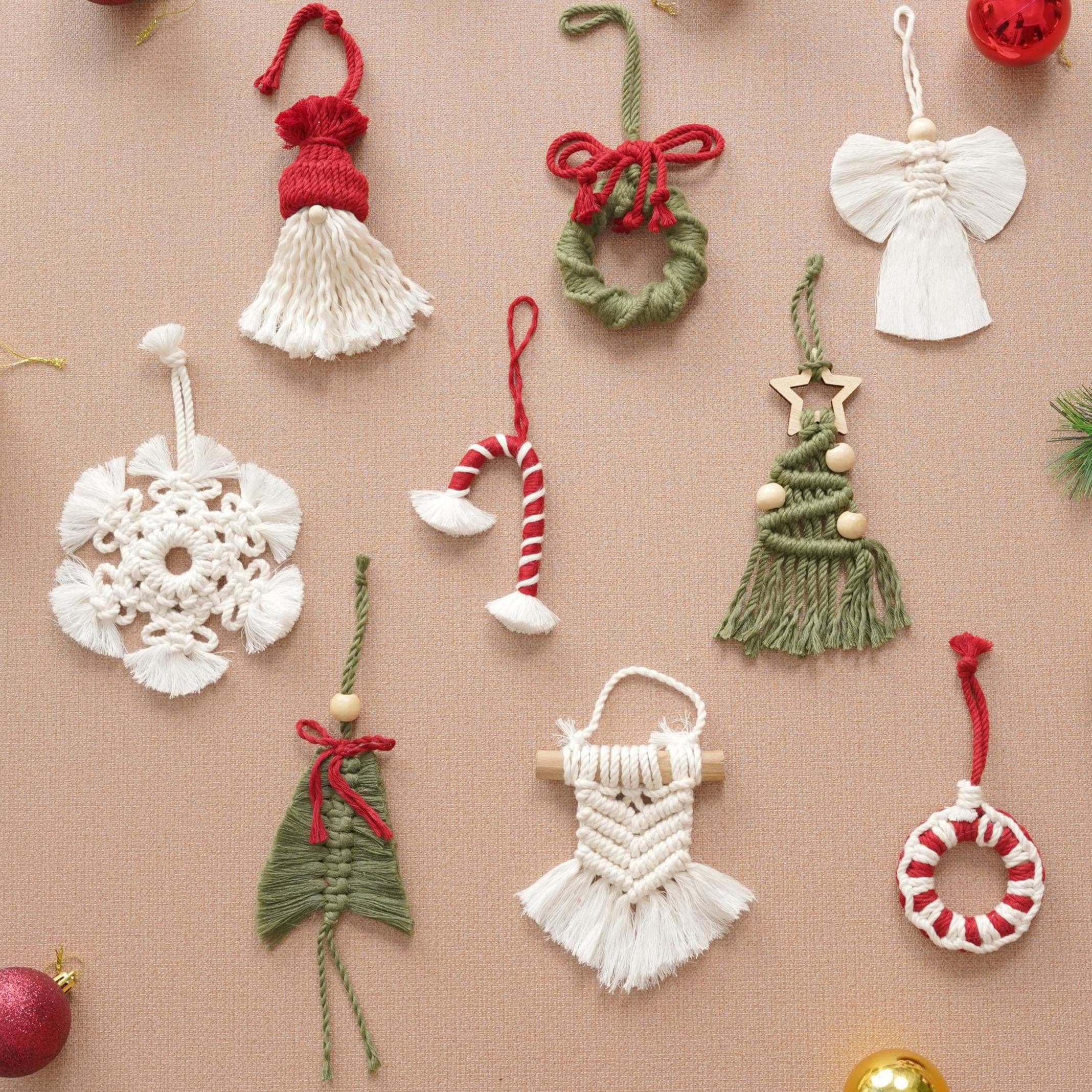 マクラメクリスマスオーナメント 赤＆白 ツリーまたは壁用 X06 - Etsy 日本