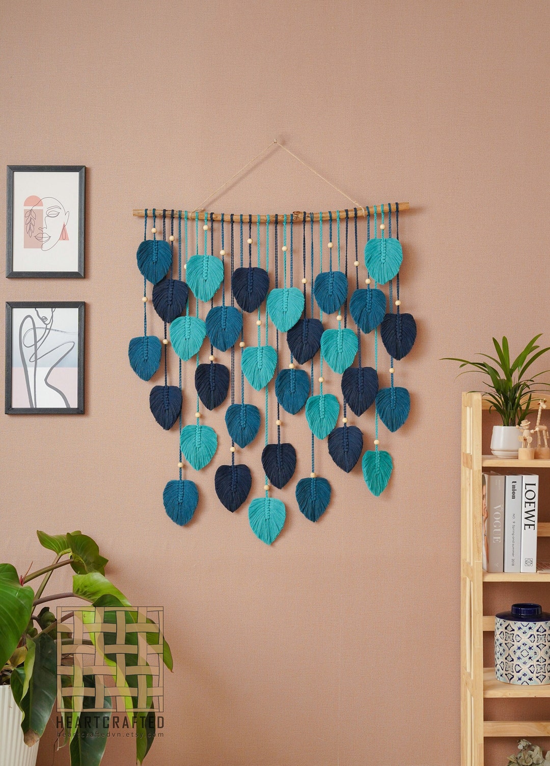 Macrame Colorful Leaves Wall Art Decor, Above Bedroom Hanger, Monstera