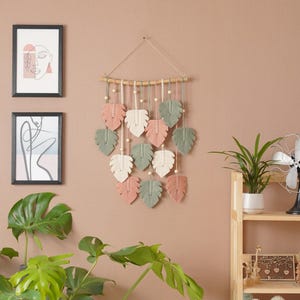 Macrame Leaf Wall Hanging, Macrame Wall Hanging, Green Wall Art, Boho Home Decor, Handmade Gifts, Farmhouse Decor, Mid-Century Modern L47 image 5