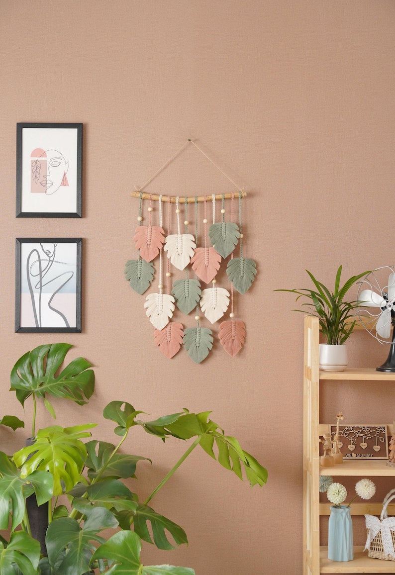 Macrame Leaf Wall Hanging, Macrame Wall Hanging, Green Wall Art, Boho Home Decor, Handmade Gifts, Farmhouse Decor, Mid-Century Modern L47 image 5