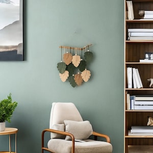 Macrame Leaf Wall Hanging, Macrame Wall Hanging, Green Wall Art, Boho Home Decor, Handmade Gifts, Farmhouse Decor, Mid-Century Modern L47 image 9