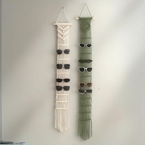 Boho Macrame Sunglasses Holder Wall Hanging | Minimalist Eyewear Organizer Decor I97