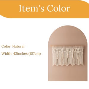 May include: A natural-colored macrame wall hanging, 42 inches (107cm) wide, with a decorative design featuring geometric patterns and tassels. The text "Item's Color" is at the top of the image.
