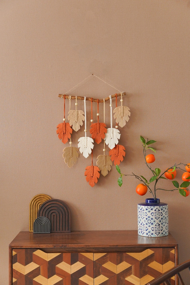 Macrame Leaf Wall Hanging, Macrame Wall Hanging, Green Wall Art, Boho Home Decor, Handmade Gifts, Farmhouse Decor, Mid-Century Modern L47 image 7