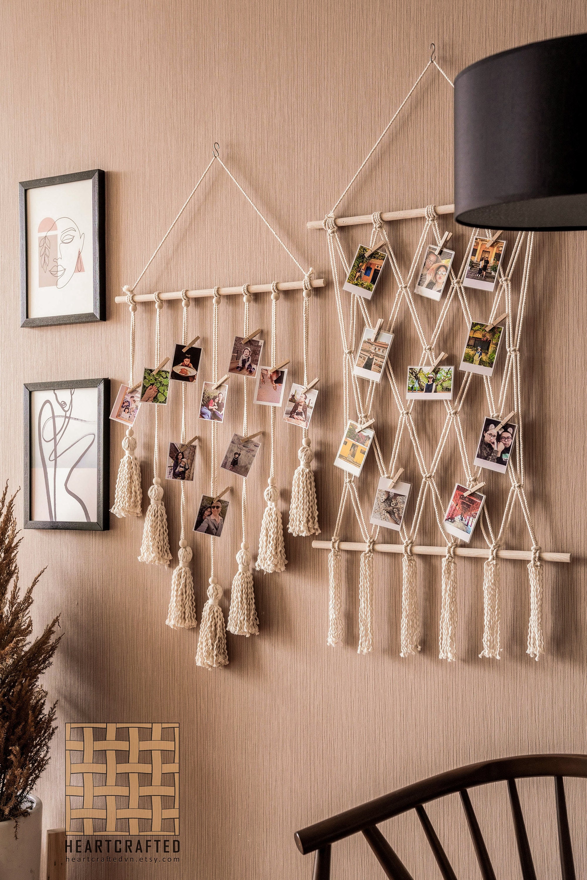 Photo Frames Collage Macrame Wall Hanging Pictures Display