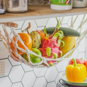 Fruit Hammock Under Cabinet Hanging Fruit Basket Obstkorb Hängend Macrame  Fruit Hanger Fruit Bowl Produce Storage, Woven Onion Basket 