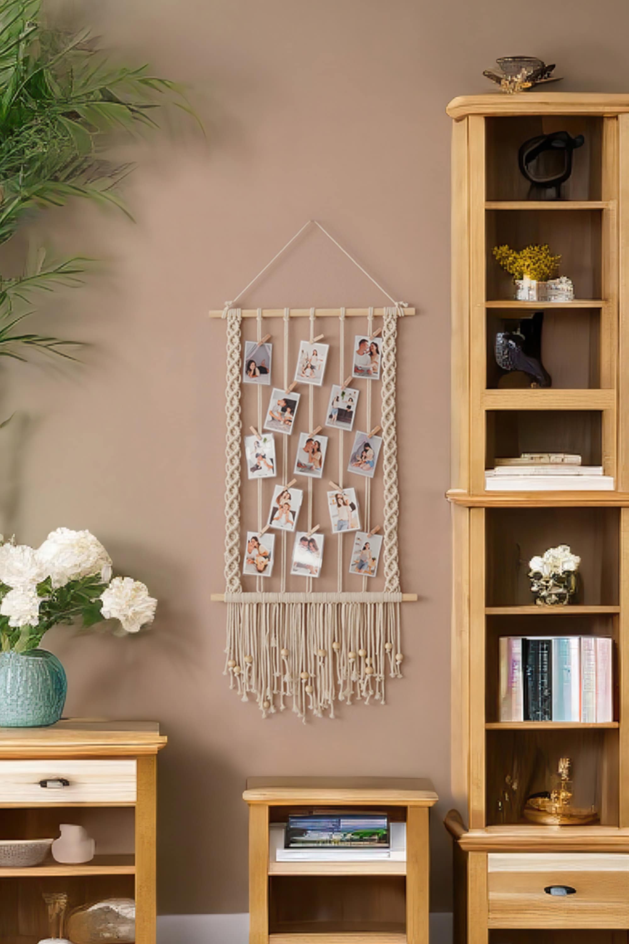 YUDAWN Fotowand met 30 klemmen, macramé, wandbehang, hangende YUDAWN Fotowand met 30 klemmen, macramé, wandbehang, hangende