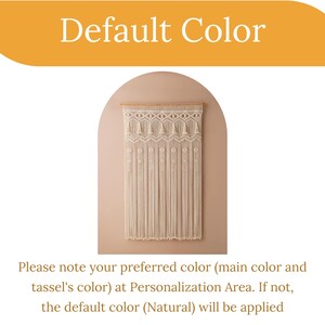 May include: A white macrame wall hanging with a geometric pattern and tassels. The default color is natural.