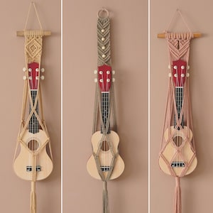 Ukulele Hanger, Macrame Ukulele Display, Gift For Her, Boho Instrument Mount, Wall Organizer Holder, Bedroom Decor, Living Room Decor H77