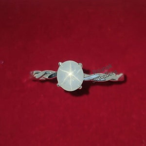 Genuine White Star Sapphire Ring, Handmade Ring, 925Sterling Silver Twist Ring, Simple Star Sapphire Ring, Dainty Staking Ring, Women Ring.