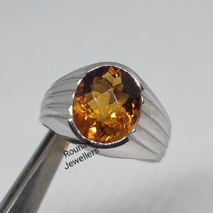 Natural Citrine Sterling Silver Ring: Oval Gemstone, Yellow Stone