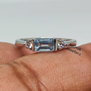 Dainty Aquamarine Ring: 925 Sterling Silver, Cubic Zirconia Accents