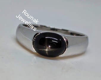 Bague étoile noire naturelle déclaration bague en argent massif 925 ovale coupe étoile noire bague Solitaire bague empilable cadeau de demoiselle d'honneur