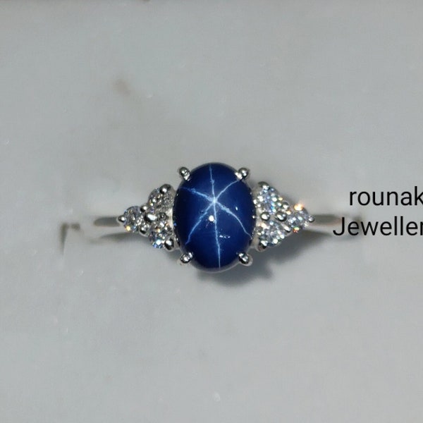 Dainty Blue Star Sapphire Ring, Cornflower Star Sapphire Ring, 925 Sterling Silver, Lindy Blue Star Ring, Promise Ring, Women Gift Ring.