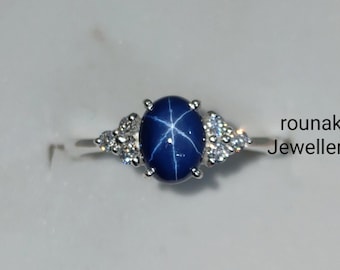 Dainty Blue Star Sapphire Ring, Cornflower Star Sapphire Ring, 925 Sterling Silver, Lindy Blue Star Ring, Promise Ring, Women Gift Ring.