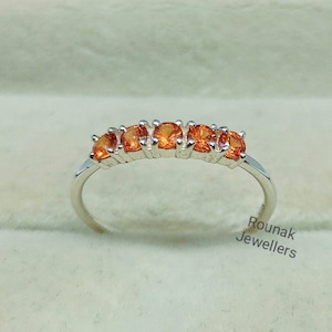 Natural Genuine Orange Sapphire Silver Ring, Stackable Ring, Silver 925 Ring, Round  Sapphire Ring, Dainty Staking Ring, Gift for Wife.