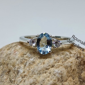 Natural Aquamarine Ring, Birthstone Ring, Promise Ring, 925 Sterling Silver, Oval Aquamarine Ring, Statement Ring, Handmade Jewelry Gift