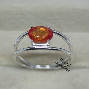Dainty Orange Sapphire Ring, Stacking Ring, Lab Sapphire Ring, 925 Silver Ring, Minimalist Ring, Anniversary Ring, Gift for Women