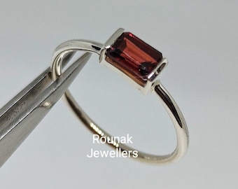 Baguette Garnet Ring: Minimalist 925 Sterling Silver Birthstone