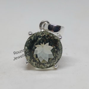 Round Green Amethyst Pendant, Natural Amethyst Pendant,925 Sterling Silver Pendent, February Birthstone, Prasiolite Pendant, Gift for Her.
