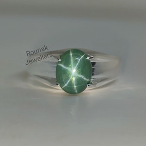 AAA Quality Green Star Sapphire Ring, Minimalist Ring, 925 Silver Jewelry, Star Sapphire Birthstone Ring, Stackable Ring, Women Ring Gift.