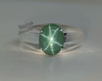 AAA Quality Green Star Sapphire Ring Minimalist Ring 925 Silver