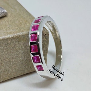 Natural Ruby Band Ring, Ruby Wedding Band, 925 Sterling Silver, July Birthstone Ring, Princess cut Ruby, Ring for Women, Proposal Gift.