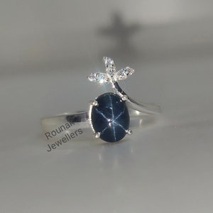Vintage Blue Star Sapphire Ring, Engagement Ring, Stackable Ring, 925 Sterling Silver, Genuine Sapphire Ring, Stackable Ring, Women Gift.
