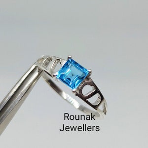 Dainty Swiss Blue Topaz Ring: Square Sterling Silver Promise Ring