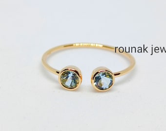 Gold Aquamarine Rings, 14 Karat Yellow Gold, Handmade Rings, Gemstone Rings, Christmas Gift, Girls Or Women Rings, Dainty Promise Rings.