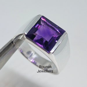 Amethyst Men&#39;s Ring, Solitaire Ring, Minimalist Ring, 925 Sterling Silver, 5.35ct Amethyst Ring, Handmade Jewelry, Father&#39;s day Gift.