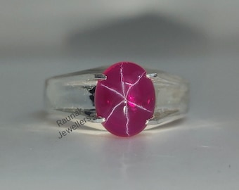 Bague rubis étoilé AAA : bague empilable en argent sterling 925