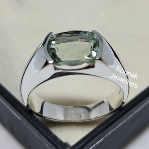Bague améthyste verte, bague de pierres précieuses, bague en argent massif 925, bague améthyste verte naturelle, bague de promesse, bague cadeau d'anniversaire, cadeau pour lui.