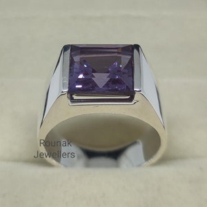 7.40ct アレキサンドライト リング、ステートメント リング、925 シルバー ジュエリー リング、ラボ アレキサンドライト リング、男性用宝石リング、ソリティア リング、男性へのギフト。