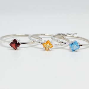 Handmade 925 Silver Ring with Natural Gemstone: Garnet, Citrine, Blue Topaz