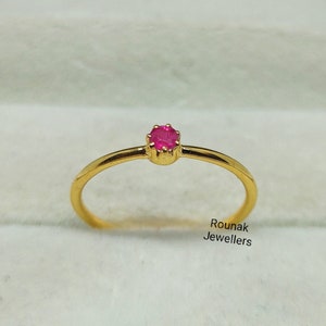 Natural Ruby Ring: Yellow Gold Plated Sterling Silver, Minimalist July Birthstone