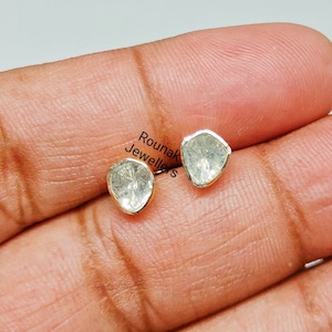 Natural Polki Diamond Stud Earrings, Gold Plated Handmade Jewelry, 925 Sterling Silver Stud, Polki Earrings, Girls and Women Earrings.